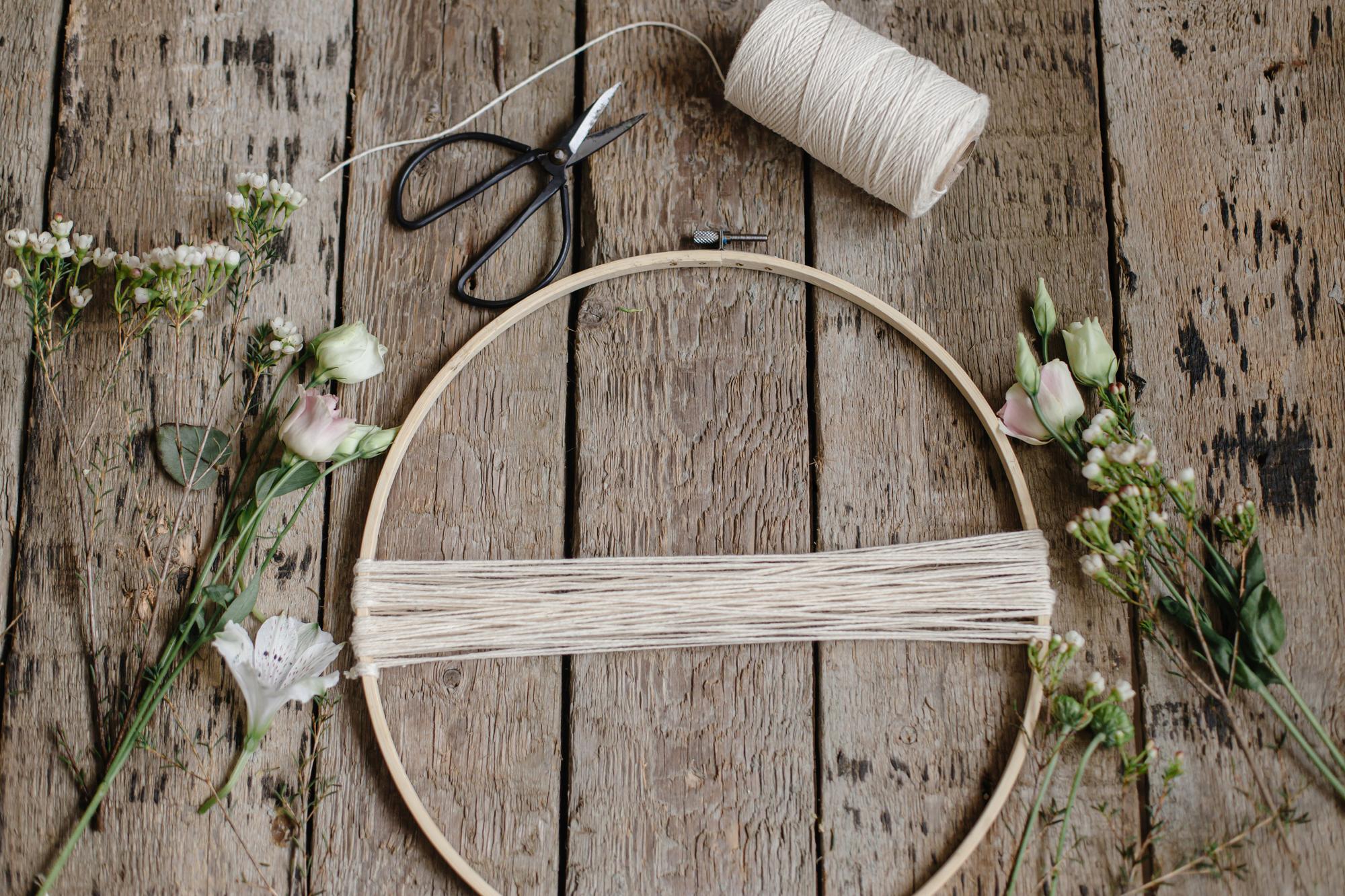 Studio table with threads and hoop