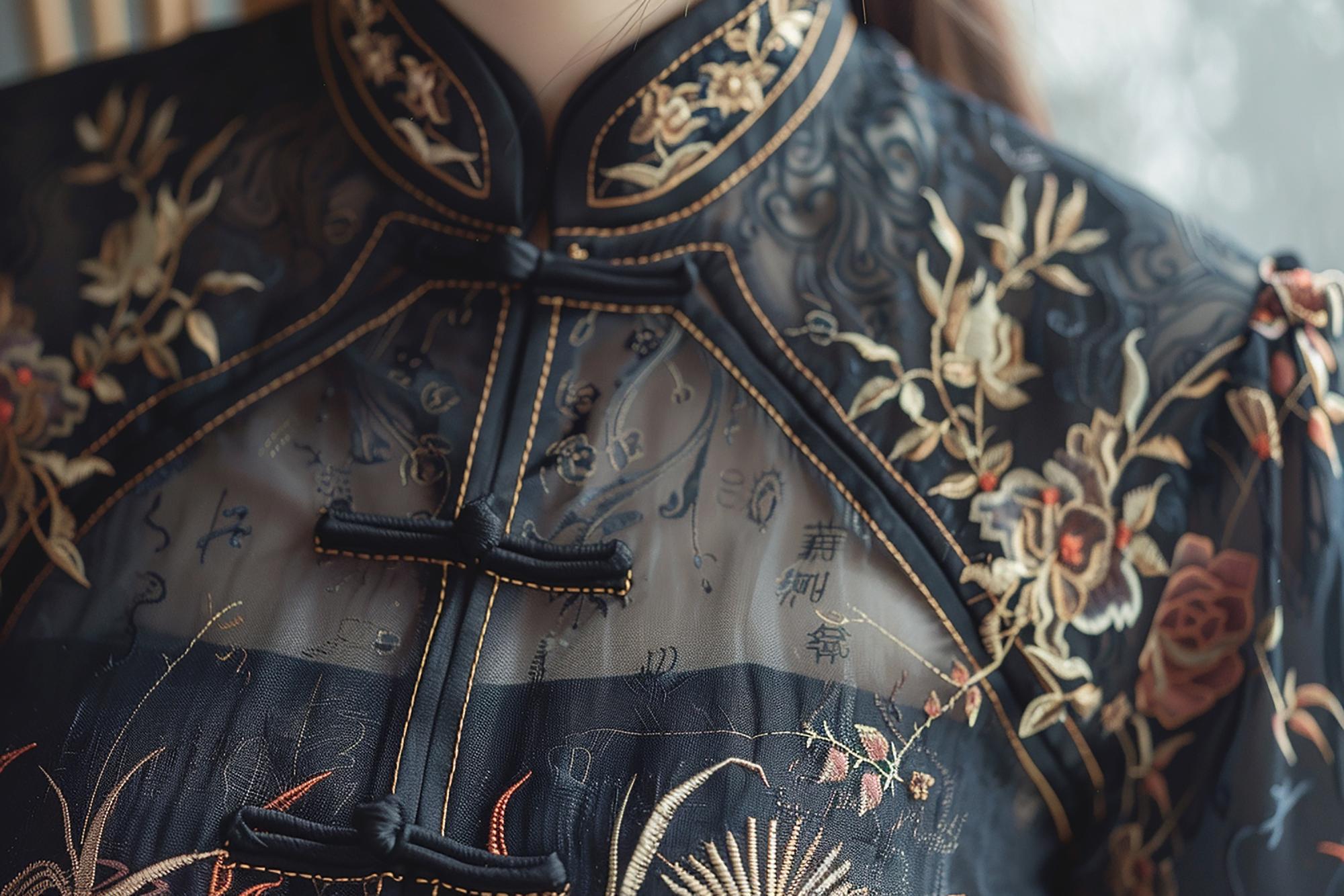 Large editorial shot of embroidered jacket detail